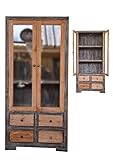 vitrine teck occasion Unité de mesure : kg Marblechic - Vitrine en bois de teck abeille naturelle et noire avec tiroirs et portes 90 x 45 x 180 h