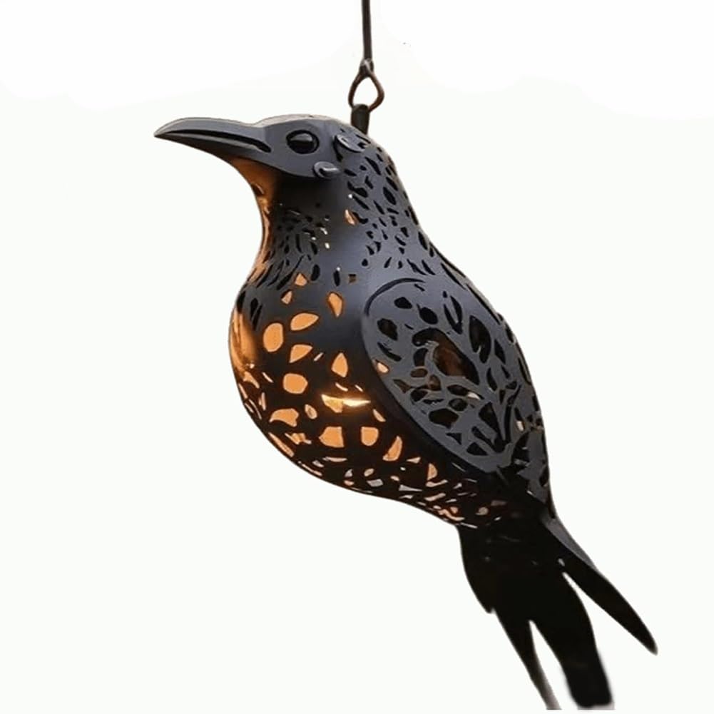 Gothic Raven Hanging Lantern, Unique Halloween Crow Lanterns Decorations, 3D Hollow Hanging Decor with Chain, Light-Up Crow Decor for Garden, Courtyard, Decorative Outdoor(1PC)