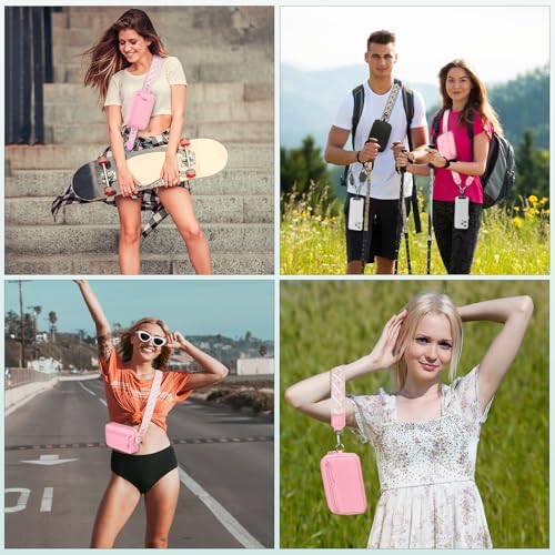 Image of YFWE Clip and Go Strap for Phone with Wallet Crossbody, Adjustable Phone Lanyard with Detachable RFID Wristlet Wallet, Pattern Strap - Pink(L)