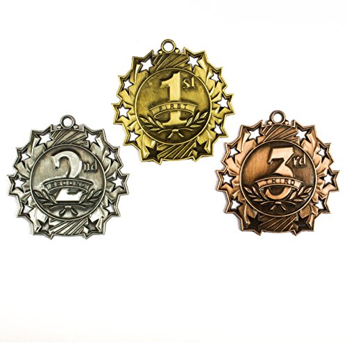 All Quality 1st 2nd 3rd Place Ten Star Award Medals - 30 Piece Set (Gold, Silver, Bronze) Includes Neck Ribbon (10 Pack)