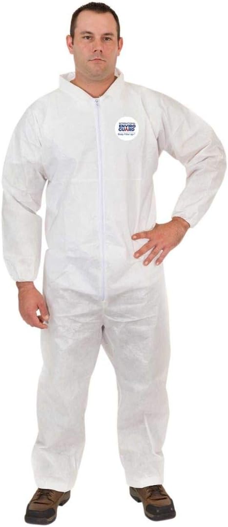 Disposable Coverall Suits (White) | Breathable Cool Material - Professional Protective Body Suit for Dust