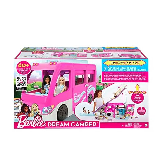 Barbie Estate Conjunto de Brinquedo Trailer dos Sonhos com 7 áreas de brincadeiras e mais de 60 peças, para crianças a partir de 3 anos