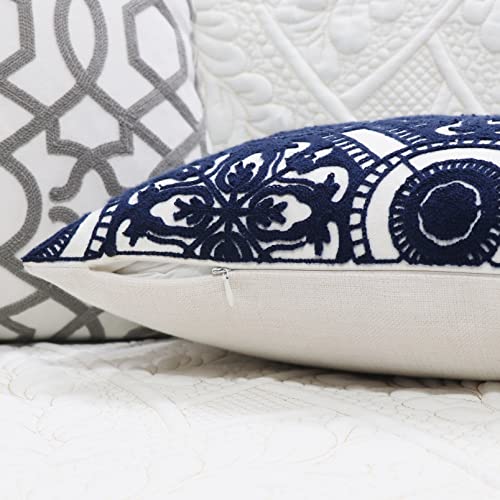 Slow Cow Linen Embroidery Lumbar Throw Pillow Cover Cushion Cover Floral Pattern Rectangular Pillowcase For Couch Bedroom 12 X 20 Inches #TOP2