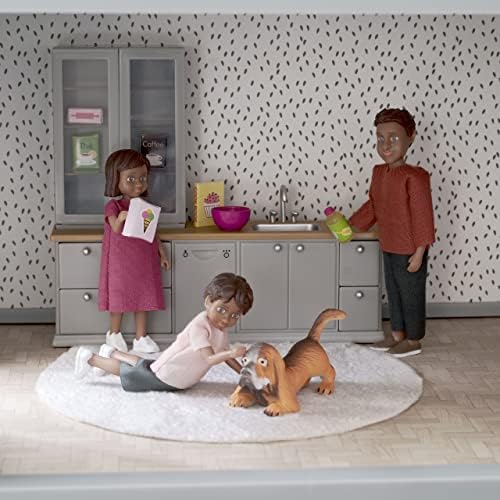 LUNDBY Dolls House Furniture Kitchen Sink Cupboard Drawers  Doll House Accessories LED Lights in Cabinet  8-pieces  for 11 cm Mini Dolls  Age 4+, 1 :18