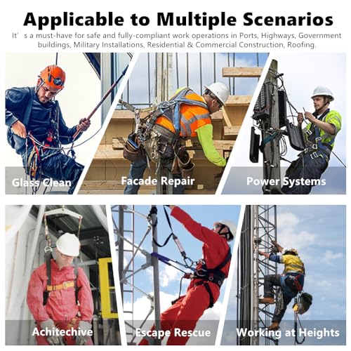 Ymachray Fall Protection Full-Body Safety Harness, Vented & Padded Shoulder, Legs & Back, 6” Thick Back Support Belt,5 Heavy Duty D-rings, Tongue Buckle, Quick Release (OSHA/ANSI)