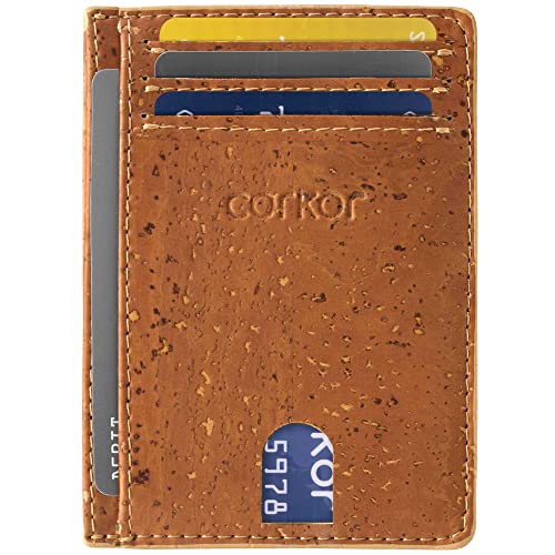 Corkor Cartera Vegana de Corcho Hombre Mujer Bloqueo RFID Regalo Vegan Camel Cover