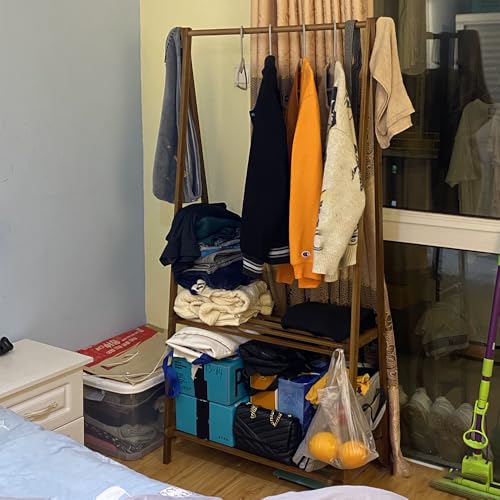 Perchero de madera con zapatero para ropa independiente de 116 cm 7