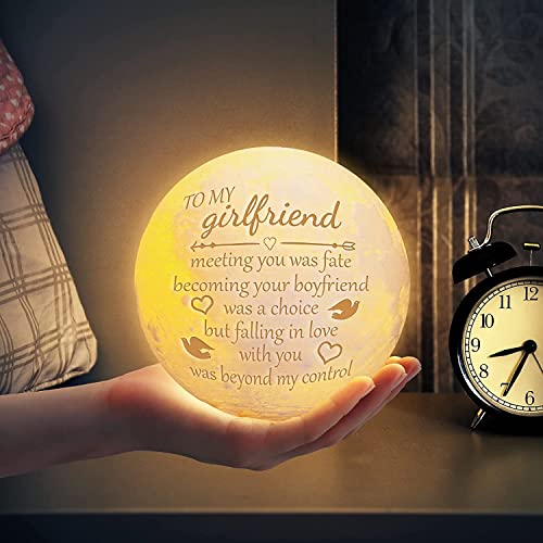 Funnli Gifts For Girlfriend Moon Lamp, Girlfriend Graduation Gifts 3D Printed Led Moon Light With Wooden Stand, Graduation Wedding Anniversary Birthday Gifts For Girlfriend Her From Boyfriend #TOP2