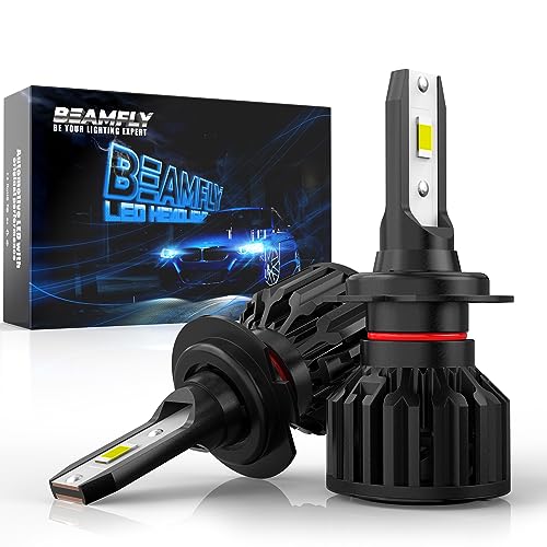 BEAMFLY Bombillas H7 LED 16000LM, Lampara Faros Delanteros Coche 100W, Kit de Conversión Halógena 12V, Negro, 6000K Luces Blancas