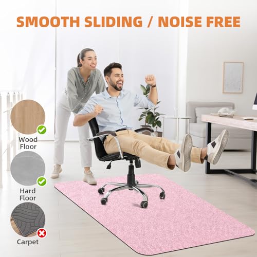 Image of Durable Non-Slip Office Chair Mat for Hardwood Floors, 48 inchx36 inch Large Tile Floor Protector, Anti-Scratch Thick Heavy-Duty Recyclable Gliding Desk Mats for Computer Rolling Chairs, Pink