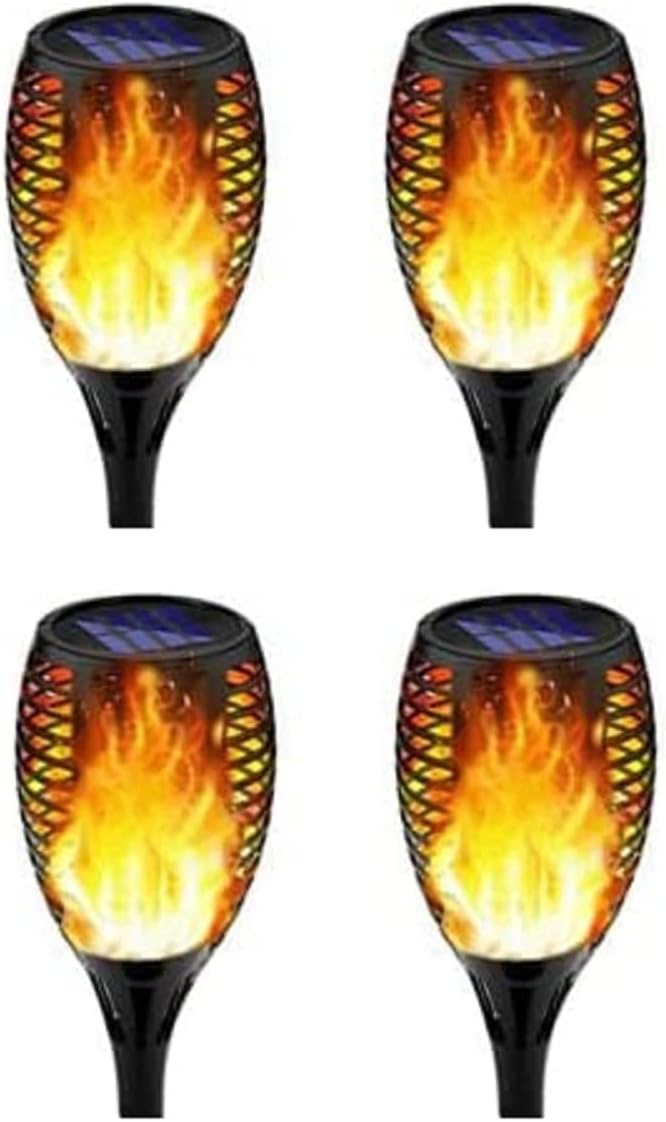 4pcs Solar Outdoor Waterproof Dancing Flickering Flame Torch Stake Lights with Auto On/Off Switch Dusk to Dawn for Garden Yard Pathway Christmas Lights Decoration - (Large)