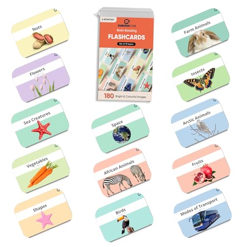 Curious Cub 13 in 1 Brain Boosting Flash Cards for Babies & Infants | Flash Cards for 1 Year Old to 3 yrs |Set of 180 Extra Large Flashcards for Visual Stimulation & Early Brain Development