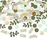 Confettis Nouvel An 2026: RUNEAY Happy New Year 2026 environ 400 pièces, comprend des lettres « HAPPY NEW YEAR » et « 2026 », des feuilles, des confettis ronds. Le vert symbolise l'espoir et les RUNEAY confettis verts décoration de table du Nouvel An représentent les attentes pour la nouvelle année et ajoutent de l'atmosphère à la table du Nouvel An.