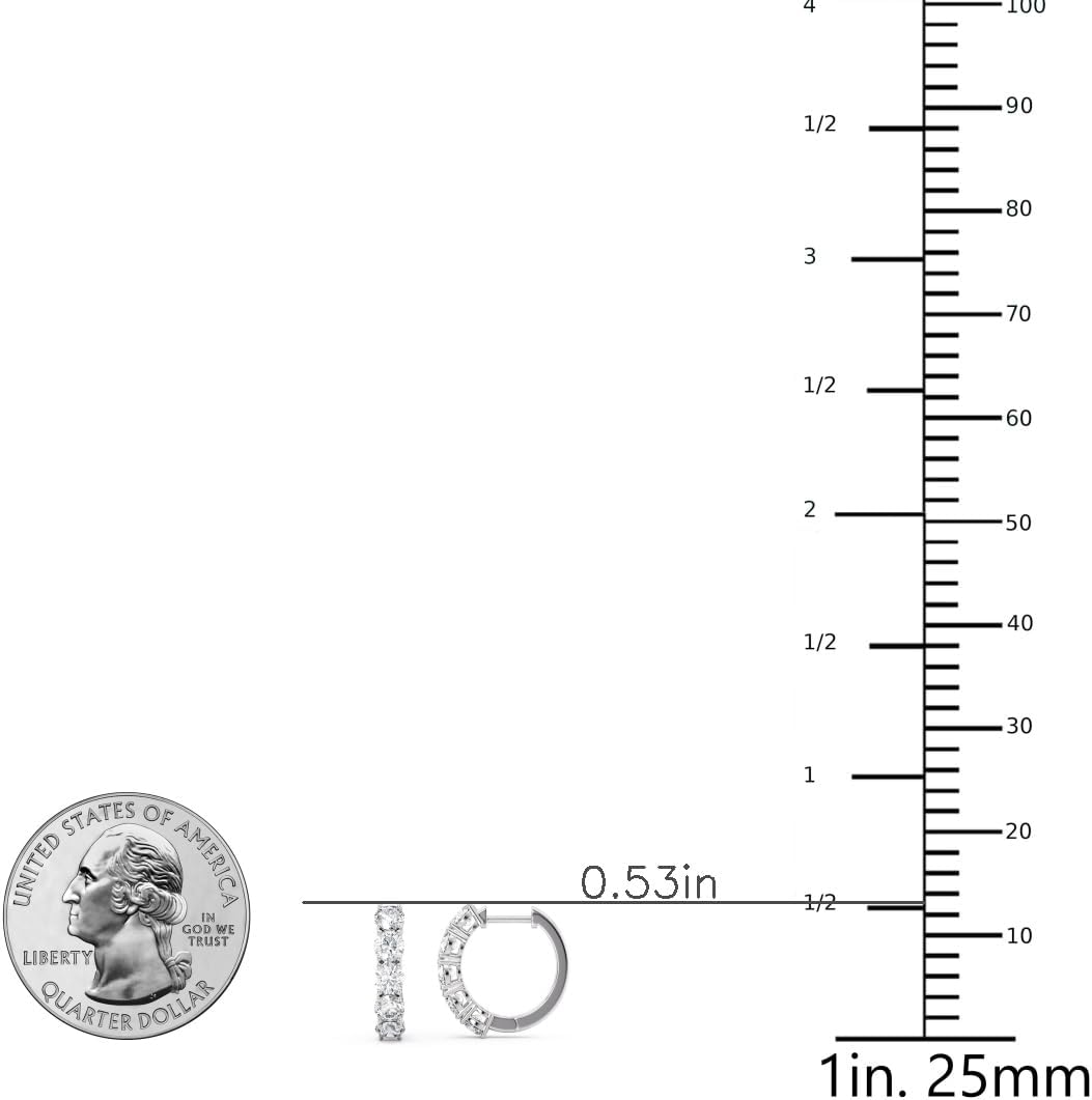 PRIVOSA Diamond Hoop Earrings for Women - 1 to 4 Carat Lab Grown Diamonds (E-F, VS1) - 14k Solid Gold Hoops with 5 Stones - Small Hoop Earrings Jewelry Gifts for Her