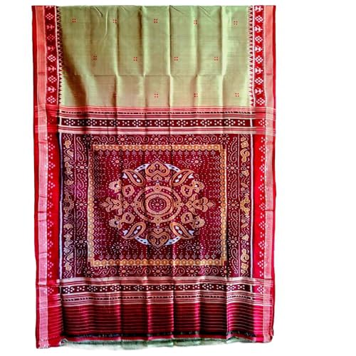 ARTEASTIC - handcrafted traditions of the east Odisha Ikat Khandua Silk saree with pista green base and red Pa