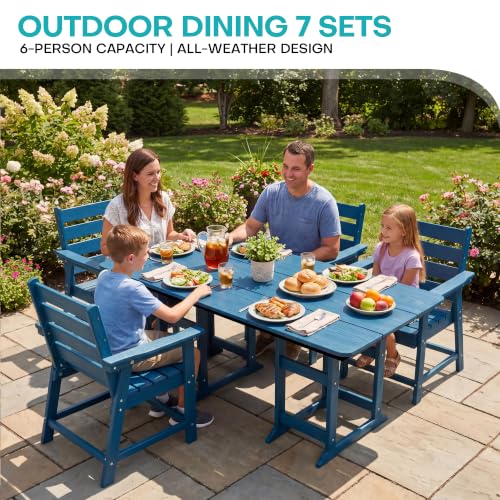 Image of 5-Piece Dining Set, HDPE Table & 4 Chairs, Navy Blue | HDPE Dining Set: 69.1 inch Table + 4 Chairs, 380 lbs, 304 Stainless, All-Weather, No Rust No Crack, Outdoor Patio Garden