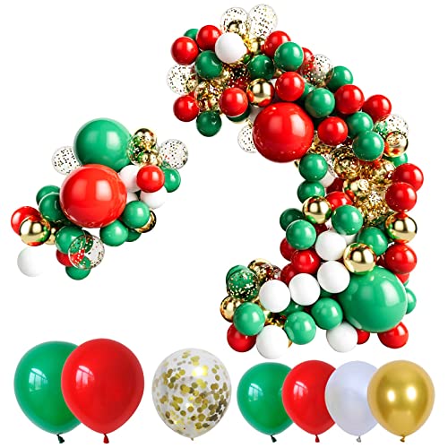 Image of 127pcs Red Green White and Gold Balloon Garland Kit - Red Green White Gold Balloon and Gold Confetti Balloons for Birthday Baby Shower Wedding Christmas Party Decoration
