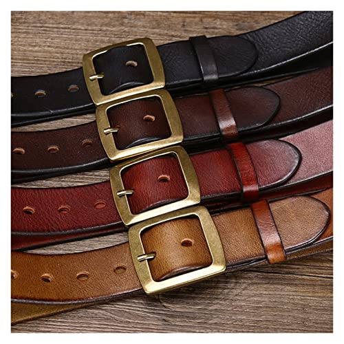 Belt Men 3.8 cm Wider, Thick Vintage Belt, Men's Belt Made of Solid Brass, Brass Thorn Buckle, Men's Jean Belt (Color : A, Size : 125cm)2