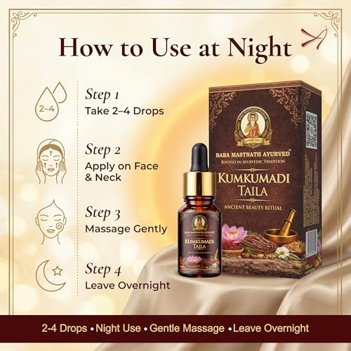 Image of Kumkumadi Tailam Face Oil 10 ml | Kumkumadi Oil for Face /Kunkumathi Thailam With Kashmiri Saffron & Sandalwood for Glowing Skin, Dark Spots & Radiance