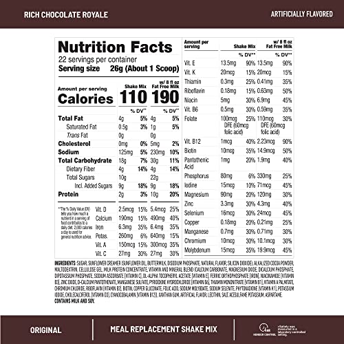 Slimfast Meal Replacement Powder, Original Rich Chocolate Royale, 10G Of Protein, 22 Servings (Packaging May Vary) #TOP3