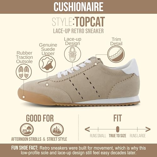 Image of CUSHIONAIRE Topcat Genuine Leather Suede Sneakers for Women, Lightweight Everyday Casual Womens Shoes with Retro Style and Cushioned Comfort