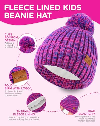 Image of Kids Winter Hat Scarf Gloves Set - Girls Boys Fleece Lined Beanie Hat with Pom Knit Scarf Warm Mittens for Children