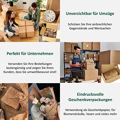 ecoTru Wabenpapier verpackungsmaterial 36cm x 20m, Luftpolsterfolie Öko Alternative für umzug und Versand, Verpackungspapier und füllmaterial für pakete, Papier noppenfolie, Bubble wrap packing rolle