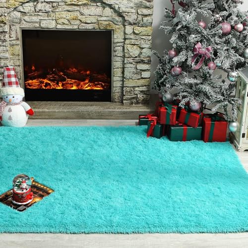 Tapis de salon poils longs bleu ciel 90x140 tapis super doux chambre