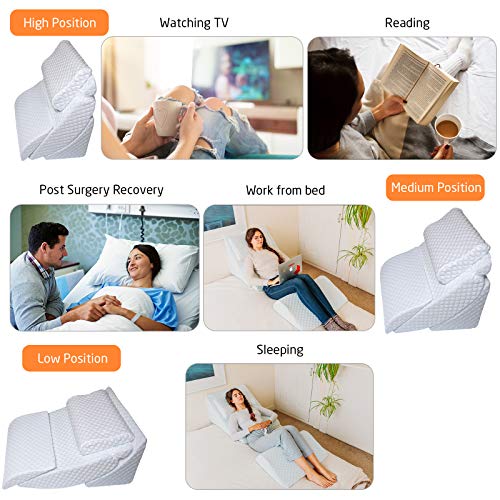 Adjustable Orthopedic Bed Wedge Pillow Set, Reading Pillow & Back Support Wedge Pillow For Sleeping, Memory Foam Wedge For Lower Back, Knee And Leg Pain, Acid Reflux, Snoring, Post Surgery Recovery #TOP3