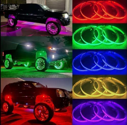 Sando Tech 15.5'' RGB Colors Shift LED Wheel Ring Light w/Braking Functionand Strobe Multiple Changing LED Wheel Well Light Rim Lights Flashing Tire Lights for Car Truck Vehical