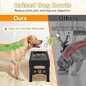 Elevated Slow Feeder Bowls, Adjustable Raised No Spill Water Bowl, Non-Slip Food Bowl Stand for Large Medium Small Dogs, 4 Heights Black