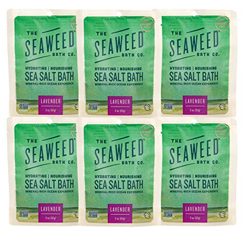 The Seaweed Bath Co. Hydrating Nourishing Sea Salt Bath (6-pack), Lavender, With Organic Bladderwrack Seaweed, Mineral-Rich Ocean Experience with Aromatherapy, Vegan, Paraben Free, 6x2 oz.