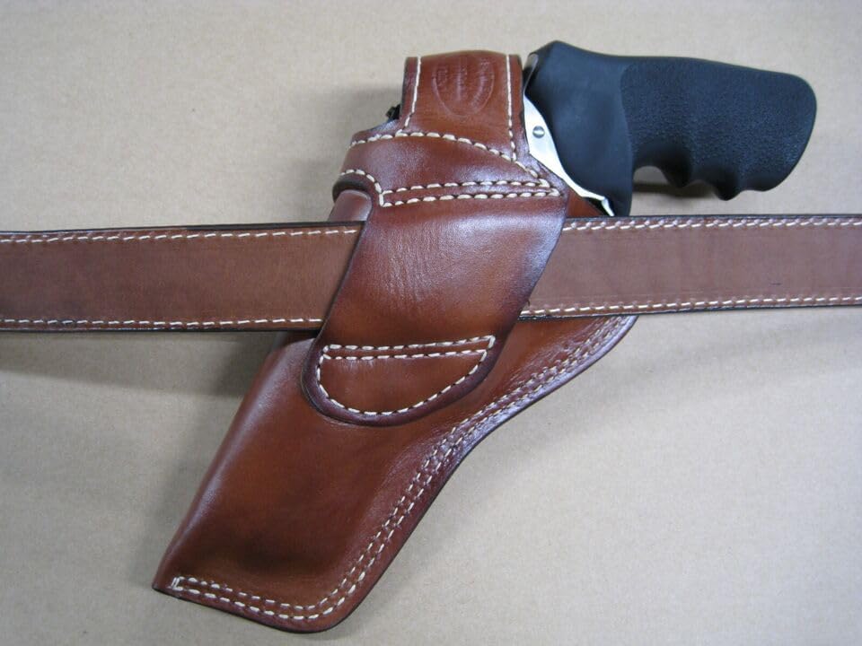 Azula Custom Leather Cross Draw Outdoor Gun Belt Holster for Colt Python 4.25" Barrel Revolver Brown Right Hand