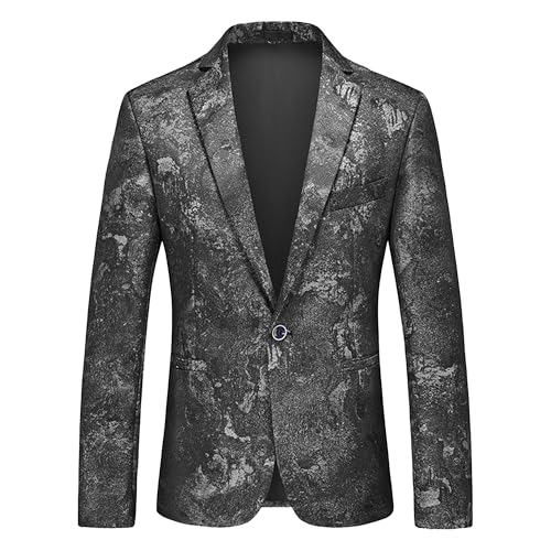 Men's Dress Floral Suit Jacket One Button Casual Printed Blazer Jacket Notched Lapel Slim Fit Stylish Blazer Dress