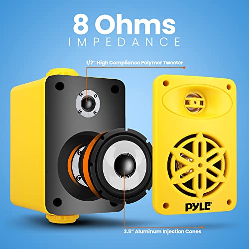 Image of Pyle Indoor Outdoor Speakers Pair - 200 Watt Dual Waterproof 3.5 inch 2-Way Full Range Speaker System w / 1 /2 inch High Compliance Polymer Tweeter-in-Home, Boat, Marine, Deck, Patio,Poolside (Yellow) -PDWR35YL