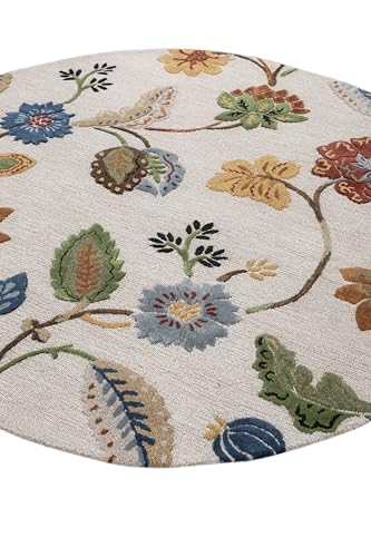 Image of Jaipur Rugs Soft Hand Tufted Floral 6 x 6 Feet Rug| Ivory Handmade Wool & Viscose Carpet for Living Room, Bedroom & Home