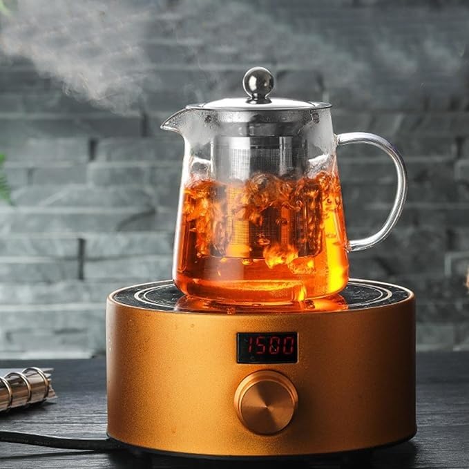 Bouilloire à thé en verre for cuisinière, théière – machine à fleurs et à feuilles mobiles, infuseur for infuser et servir chaud, glacé, infusion froide, eau de fruits