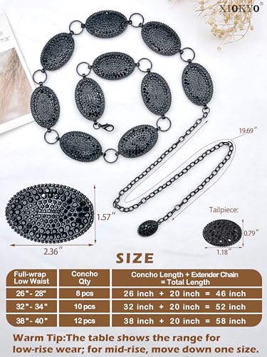 Image of Rhinestone Concho Belt for Women, Western Cowgirl Crystal Chain Belt for Country Concert Party Outfit