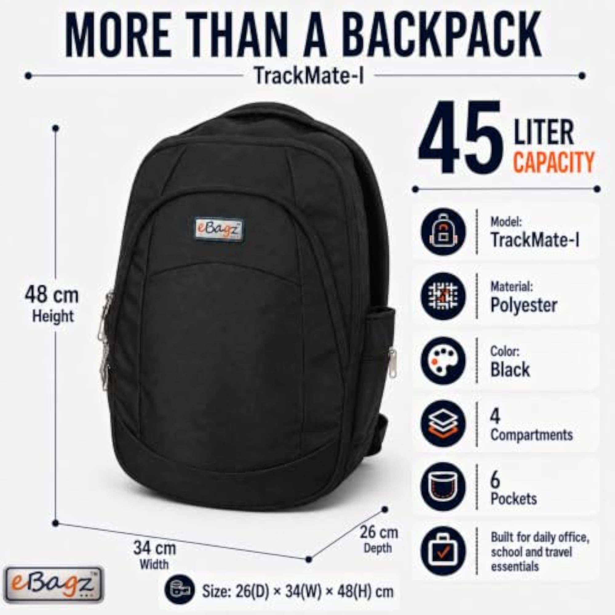 TrackMate-I 45 Liter GPS Backpack for Travel and School