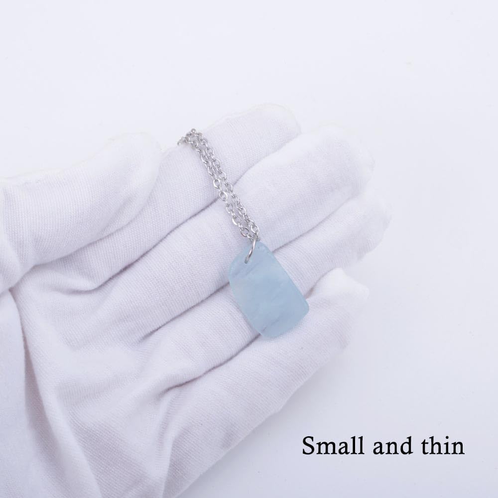 Natural Aquamarine Slice Pendant Necklace for Women & Men, Tumbled Blue Crystal Pendant with Stainless Steel Chain, Healing Stone Jewelry Gift - Image 4