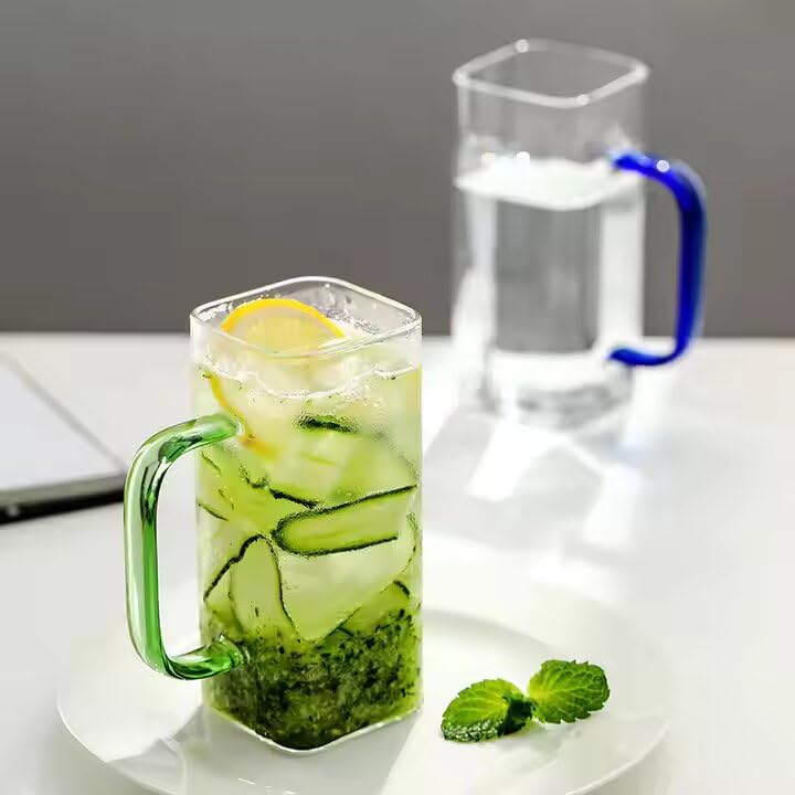 Image of 400ml Square Glass Sipper Tumbler with Lid & Straw - Reusable Can-Shaped Mug for Tea, Coffee, Juice, Milk, Fruit Drinks - Cute Glass Cup for Home, Office - Random Colour - Pack of 1