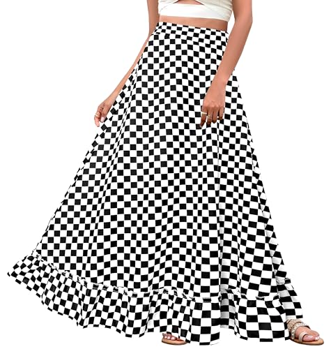 Afibi Women Plus Size Maxi Skirt Vintage High Waist Long Skirt with Pockets