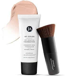 Jerome Alexander My Color Self-Adjusting Foundation, Hydrating & Lightweight Face Makeup, Skincare-Infused, with Kabuki Brush, Light, 1 oz