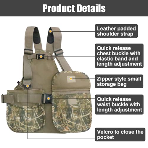 HUNTPAL Upland Hunting Vest Tactical Backpack Vest with Game Pouch and Pockets, Game Hunting Bag with Adjustable Chest and Waist Belts, Fot for Filed Bird Hunting, Waterfowl Camo - Thumbnail 5