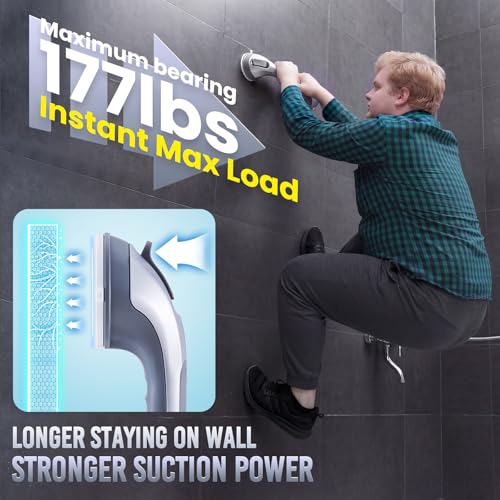 TAILI Shower Grab Bar 16 Inch Suction Cup Grab Bars for Bathroom, Removable Shower Safety Handle Heavy Duty Bathtub Grip for Seniors & Elderly, Strong Handrails No Drilling Waterproof, Silver,G9 by TAILI - Image 5