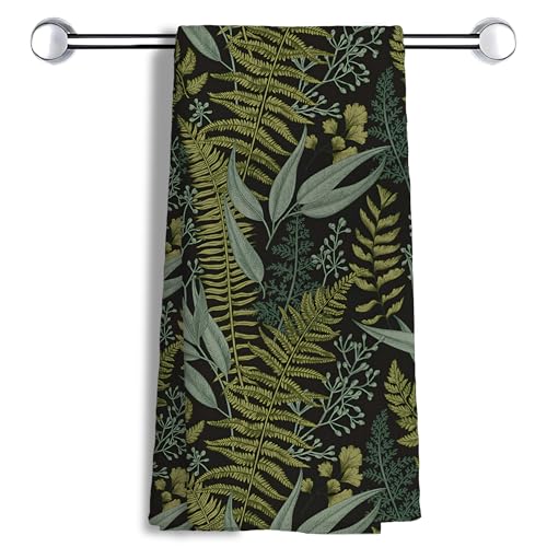 MANCUNCER Vintage Dark Green Botanical Floral Towels, Dark Cottagecore Fern Leaf Decorative Dish Tea...