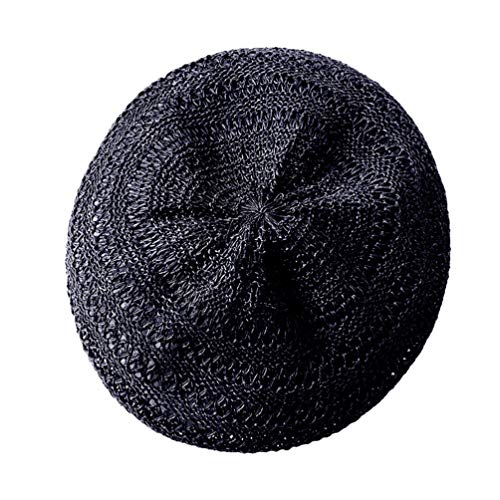 Tendycoco Straw Beret Hat Summer Woven Frech Hat Travel Beach Basque Beret Art Hat For Women Girls Lady - Black #TOP5