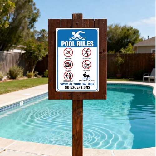 Señal metálica de advertencia reglas piscina 7.9x11.8 in miniatura 5