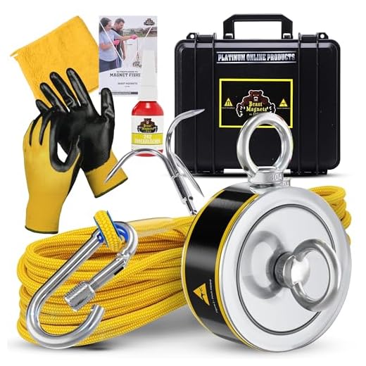 1320LB’s Complete Magnet Fishing Kit | Double Sided Fishing Magnet Kit with Case | Includes Strong Neodymium N52 Magnet, Durable 65ft Rope, Carabiner, Gloves, Grappling Hook & Carry Case