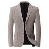 PANVER Langarm Anzug Männer Regular Fit Business Casual Einfarbig Übergangsjacke Hochzeit Bankett Klassisch Blazer A-Khaki M